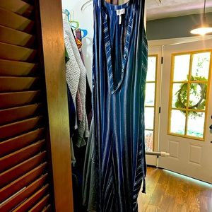 Ankle length large navy striped jumpsuit